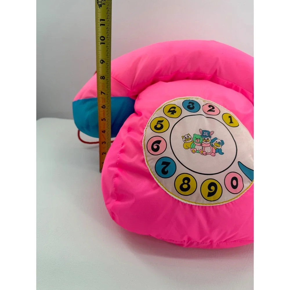 Vintage Nylon Telephone Pillow Kids Neon Pink Blue Rotary Dial Toy Plush New
